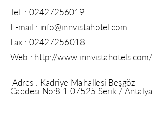 nnvista Hotels Belek iletiim bilgileri